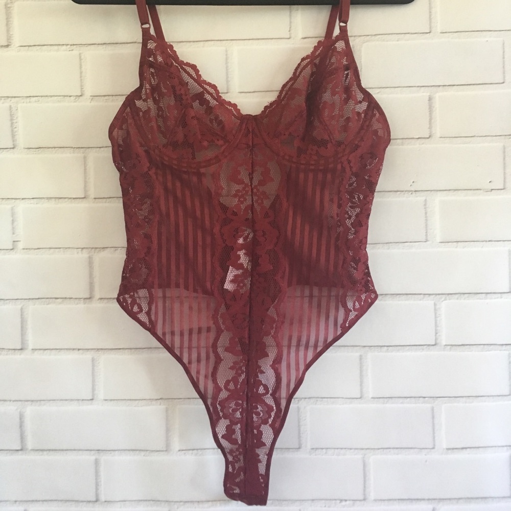 Forever 21 Burgundy Lace Bodysuit Lingerie XLarge